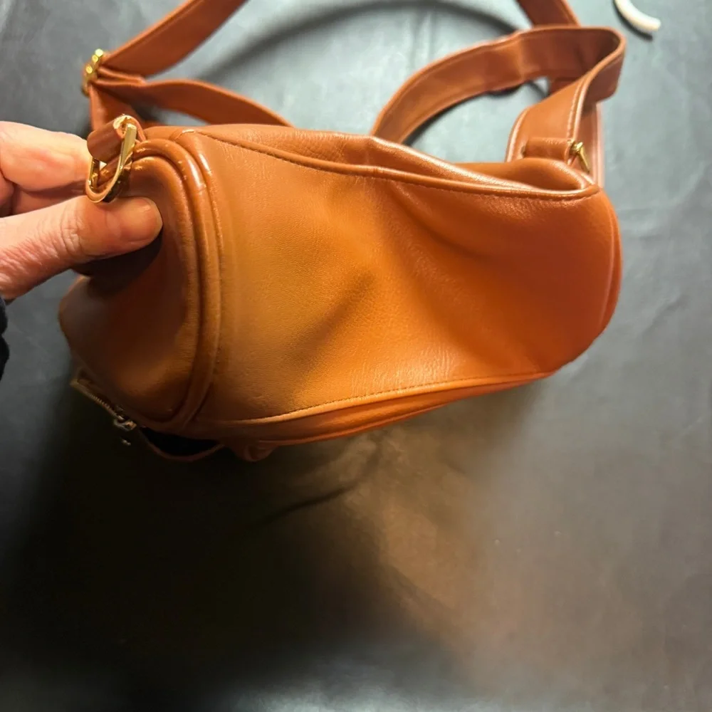 Wild Fable Brown Faux Leather Sling Bag Backpack Crossbody Cognac
